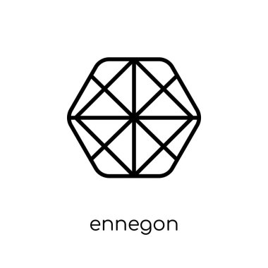 ennegon simgesi. Modaya uygun modern düz doğrusal vektör ennegon simgesi ince çizgi geometri koleksiyon, Anahat vektör çizim beyaz arka plan üzerinde