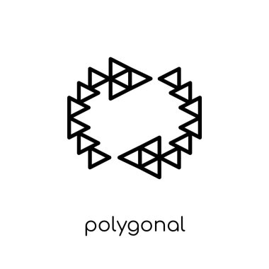 poligonal üçgen geri dönüşüm sembolü simgesi. Modaya uygun modern düz doğrusal vektör poligonal üçgen geri dönüşüm sembol simge ince çizgi geometrisi koleksiyonu, Anahat vektör çizim üzerinden beyaz arka plan üzerinde