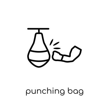 Kum torbası simgesi. Modaya uygun modern düz doğrusal vektör kum torbası kutsal kişilerin resmi üstünde ince çizgi spor salonu beyaz arka plan ve fitness koleksiyonu, düzenlenebilir anahattı kontur vektör çizim