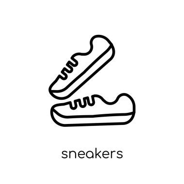 Spor ayakkabı simgesi. Modaya uygun modern düz doğrusal vektör spor ayakkabı kutsal kişilerin resmi üstünde ince çizgi spor salonu beyaz arka plan ve fitness koleksiyonu, düzenlenebilir anahattı kontur vektör çizim