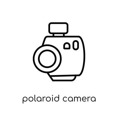 Polaroid kamera simgesi. Modaya uygun modern düz doğrusal vektör Polaroid kamera simgesi ince çizgi donanım Collection, düzenlenebilir anahattı kontur vektör çizim beyaz arka plan üzerinde