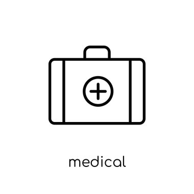 Tıbbi simge. Modaya uygun modern düz doğrusal vektör ince çizgi sağlık beyaz arka plan üzerinde tıbbi simge ve tıbbi koleksiyonu, düzenlenebilir anahattı kontur vektör çizim