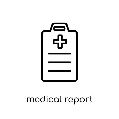 Tıbbi rapor simgesi. Modaya uygun modern düz doğrusal vektör ince çizgi sağlık beyaz arka plan üzerinde tıbbi rapor simgesi ve tıbbi koleksiyonu, düzenlenebilir anahattı kontur vektör çizim
