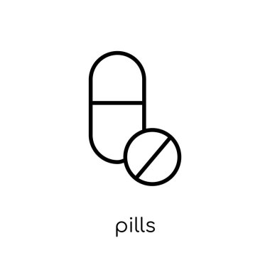 Hapları simgesi. Modaya uygun modern düz doğrusal vektör hapları simgesine ince çizgi sağlık beyaz arka plan ve tıbbi koleksiyonu, düzenlenebilir anahattı kontur vektör çizim