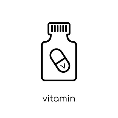 vitamini simgesi. Modaya uygun modern düz doğrusal vitamini kutsal kişilerin resmi üstünde ince çizgi sağlık beyaz arka plan ve tıbbi koleksiyonu, düzenlenebilir anahattı kontur vektör çizim vektör