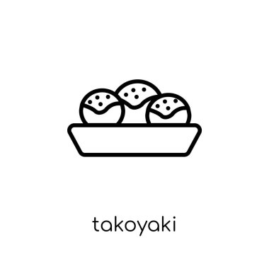 Takoyaki simgesi. Modaya uygun modern düz doğrusal vektör takoyaki simgesi ince çizgi Restoran Collection, Anahat vektör çizim beyaz arka plan üzerinde