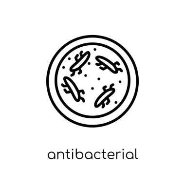antibakteriyel simgesi. İnce çizgi hijyen Collection, Anahat vektör çizim beyaz arka plan üzerinde şık modern düz doğrusal vektör antibakteriyel simgesi