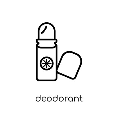 Deodorant simgesi. İnce çizgi Collection, Anahat vektör çizim beyaz arka plan üzerinde şık modern düz doğrusal vektör deodorant simgesi