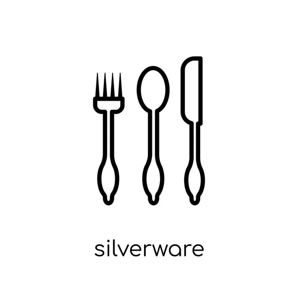 Silverware Icon Trendy Modern Flat Linear Vector Silverware Icon White — Stock Vector