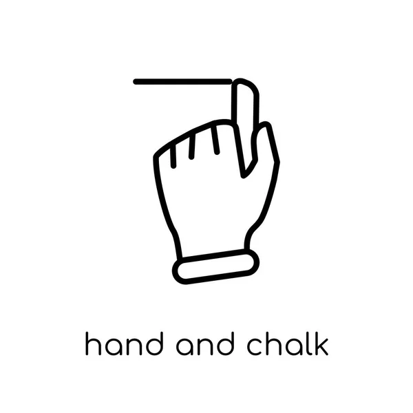手とチョークのアイコン 流行のモダンなフラット線形ベクトル手と細い線の手と外国コレクション 編集可能なアウトラインのストロークのベクトル図から白い背景のチョーク アイコン — ストックベクタ