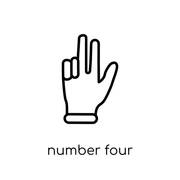Nummer Fyra Med Fyra Finger Ikon Trendiga Moderna Platt Linjär — Stock vektor
