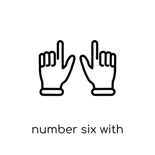 番号を 本の指アイコンが六つ トレンディな近代的なフラット線形ベクトル細い線手と外国コレクション 概要のベクトル図から白い背景の上の 本の指アイコン数 — ストックベクタ