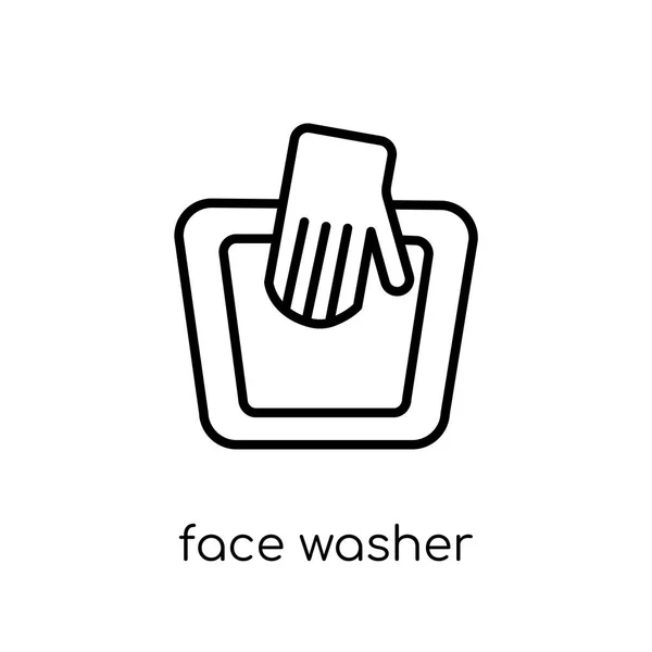 洗濯機のアイコン 細い線衛生コレクション 概要のベクトル図から白い背景の上のモダンなフラット線形ベクトル顔洗濯機アイコンはトレンディです — ストックベクタ