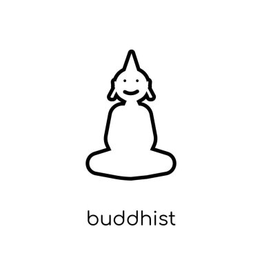 Budist kutsal kişilerin resmi. Modaya uygun modern düz doğrusal vektör Budist simgesi ince çizgi Hindistan Collection, düzenlenebilir anahattı kontur vektör çizim beyaz arka plan üzerinde