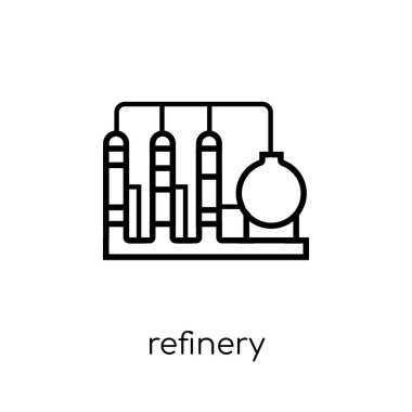 Rafineri simgesi. Modaya uygun modern düz doğrusal vektör rafineri simgesi ince çizgi Collection, Anahat vektör çizim beyaz arka plan üzerinde