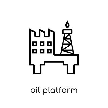Petrol platformu simgesi. Modaya uygun modern düz doğrusal vektör petrol platformu simgesi ince çizgi Collection, Anahat vektör çizim beyaz arka plan üzerinde