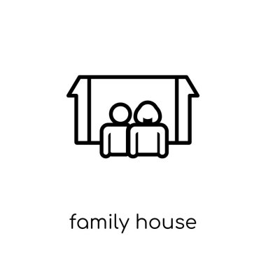 Aile evi simgesi. Modaya uygun modern düz doğrusal vektör Müstakil ev simgesini ince çizgi sigorta Collection, düzenlenebilir beyaz arka plan üzerinde anahat kontur vektör çizim