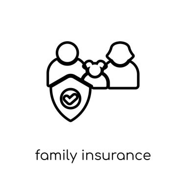 Aile sigortası simgesi. Modaya uygun modern düz doğrusal vektör aile sigorta kutsal kişilerin resmi--dan ince beyaz arka plan üzerinde line sigorta koleksiyonu, düzenlenebilir anahattı kontur vektör çizim
