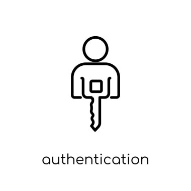 Kimlik doğrulama simgesi. Modaya uygun modern düz doğrusal vektör kimlik doğrulama simgesi ince satırından Internet güvenlik ve ağ koleksiyonu, düzenlenebilir beyaz arka plan üzerinde anahat kontur vektör çizim