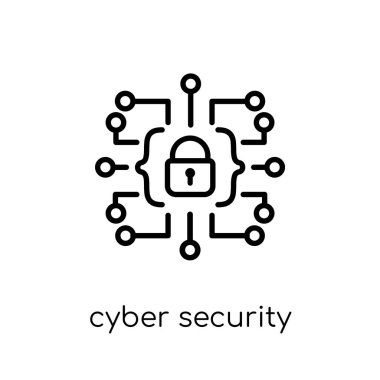 Siber Güvenlik simgesi. Modaya uygun modern düz doğrusal vektör siber güvenlik simgesi ince satırından Internet Security beyaz arka plan üzerinde ve ağ koleksiyonu, düzenlenebilir kontur vektör çizim anahat
