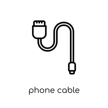 Telefon kablosu simgesi. Modaya uygun modern düz doğrusal vektör telefon kablosu simgesini ince satırından Internet Security beyaz arka plan üzerinde ve ağ koleksiyonu, düzenlenebilir kontur vektör çizim anahat