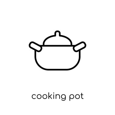 pişirme tencere simgesi. Trendy modern düz doğrusal vektör pişirme pot üstünde kutsal kişilerin resmi--dan ince çizgi mutfak koleksiyonu, Anahat vektör çizim beyaz arka plan