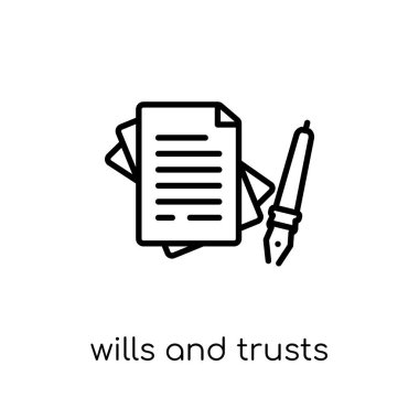 Wills ve simge güveniyor. Modaya uygun modern düz doğrusal vektör wills ve kutsal kişilerin resmi üstünde ince çizgi hukuk ve adalet Collection, düzenlenebilir anahattı kontur vektör çizim beyaz arka plan güveniyor