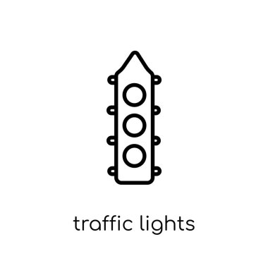 Trafik ışığı simgesi. Trendy modern düz doğrusal vektör trafik ışığı simgesi ince çizgi haritalar ve konumlar Collection, düzenlenebilir anahattı kontur vektör çizim beyaz arka plan üzerinde