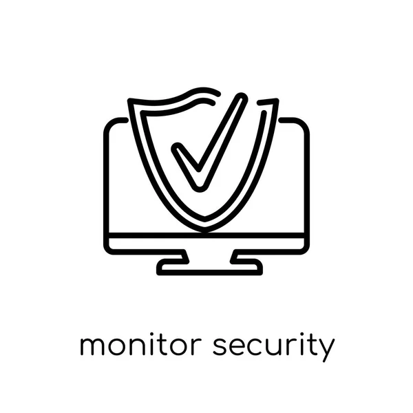 Monitor Icono Seguridad Moderno Icono Seguridad Monitor Vector Lineal Plano — Vector de stock