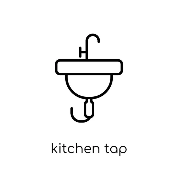 キッチン タップ アイコン 流行のモダンなフラット線形ベクトル キッチン キッチン コレクション アウトライン ベクトル図の細い線から白い背景の上のアイコンをタップします — ストックベクタ