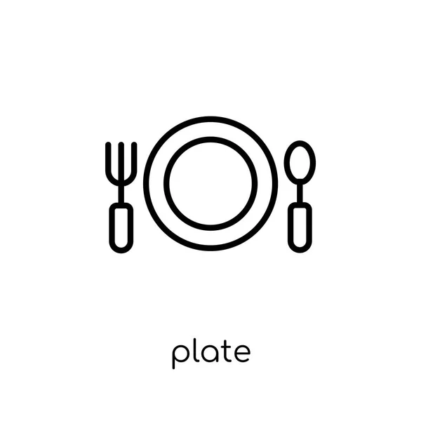 Plate Icon Trendy Modern Flat Linear Vector Plate Icon White — Stock Vector