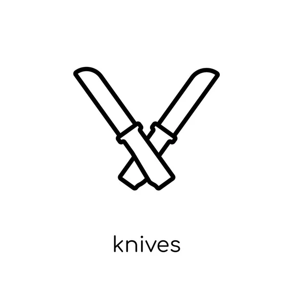 ナイフのアイコン 細い線キッチン コレクション 概要のベクトル図から白い背景のトレンディなモダンなフラット線形ベクトル ナイフ アイコン — ストックベクタ