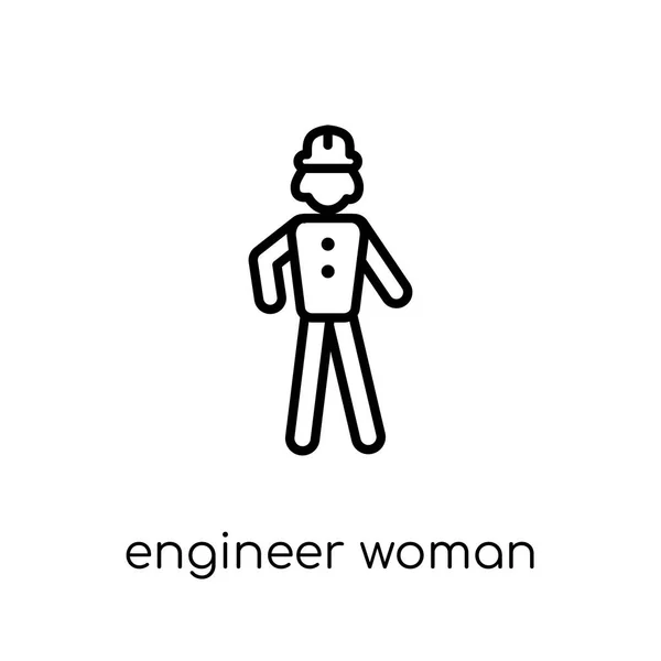 工程师妇女图标 时尚现代平面线性向量工程师妇女图标在白色背景从细线女士汇集 可编辑的概述冲程向量例证 — 图库矢量图片