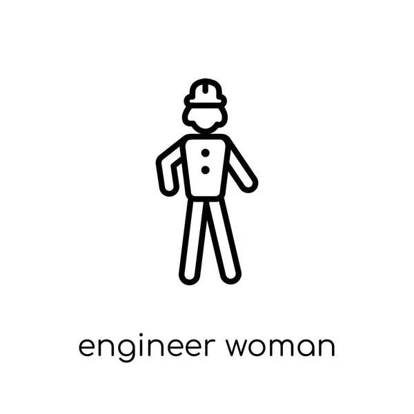 Ingenieur Vrouw Pictogram Trendy Modern Plat Lineaire Vector Ingenieur Vrouw — Stockvector