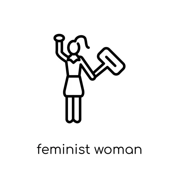 Ikon Perempuan Feminis Trendy Modern Datar Vektor Linear Feminist Woman - Stok Vektor
