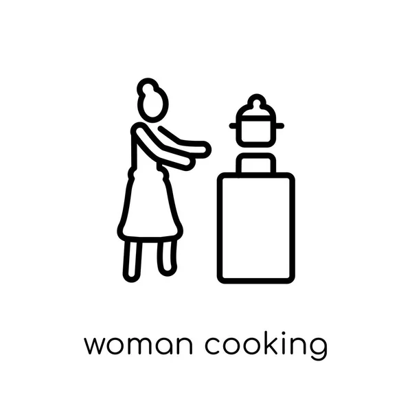 Woman Cooking Icon Trendy Modern Flat Linear Vector Woman Cooking — Stock Vector