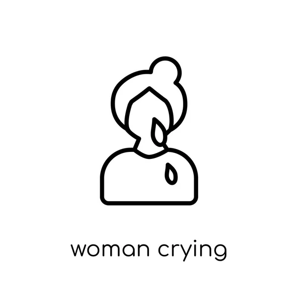 Woman Crying Icon Trendy Modern Flat Linear Vector Woman Crying — Stock Vector