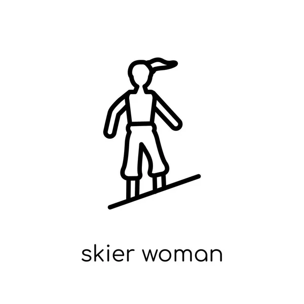 Ícone Mulher Esquiadora Trendy Moderno Plana Linear Vetor Skier Mulher — Vetor de Stock