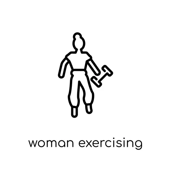 Ženy Cvičení Ikona Trendy Moderní Ploché Lineární Vektorový Žena Vykonávající — Stockový vektor