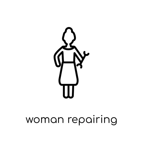 Woman Repairing icon. Trendy modern flat linear vector Woman Repairing icon on white background from thin line Ladies collection, editable outline stroke vector illustration
