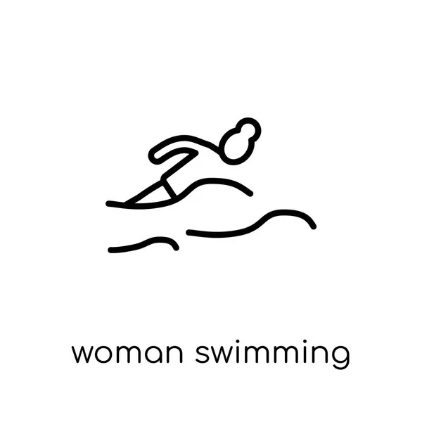 Mujer Icono Natación Moderno Moderno Vector Lineal Plano Mujer Natación — Archivo Imágenes Vectoriales