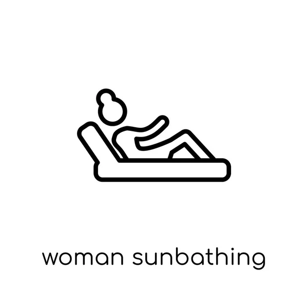 Mujer Tomando Sol Icono Moderno Moderno Vector Lineal Plano Mujer — Archivo Imágenes Vectoriales