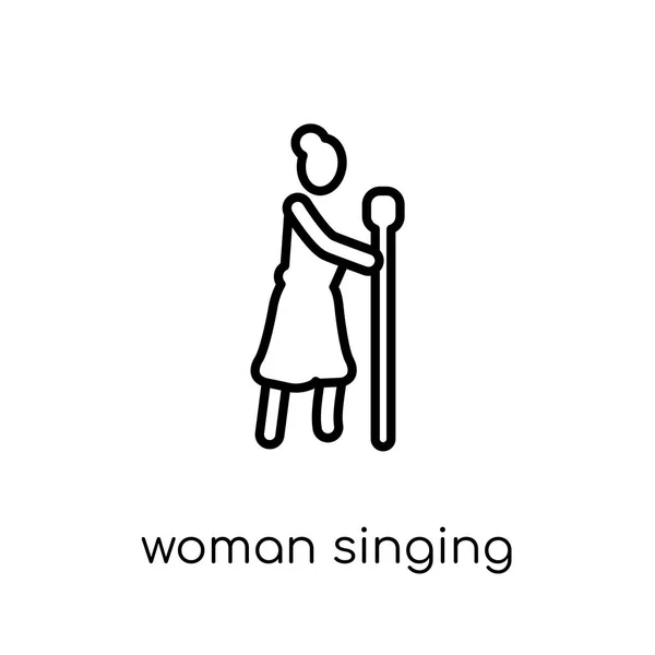 Femme Chantant Avec Icône Microphone Tendance Moderne Plat Vecteur Linéaire — Image vectorielle