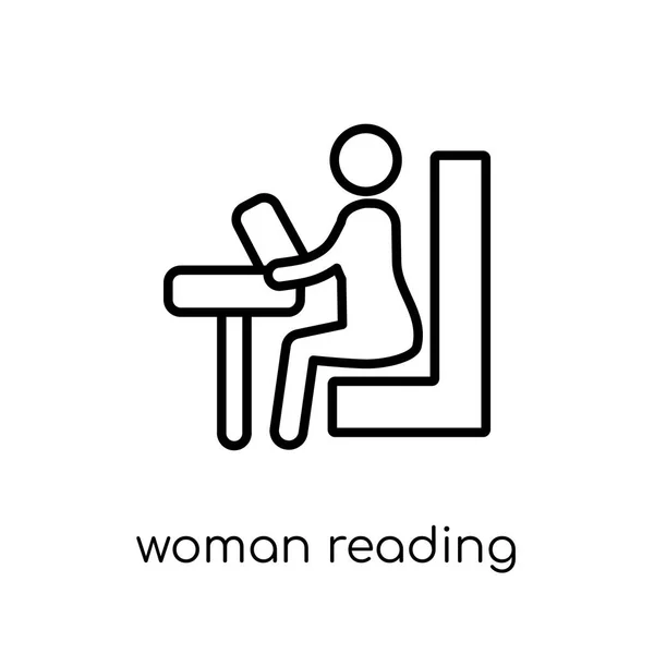 妇女阅读 时尚现代平面线性向量妇女阅读图标在白色背景从细线女士汇集 可编辑的概述笔画向量例证 — 图库矢量图片
