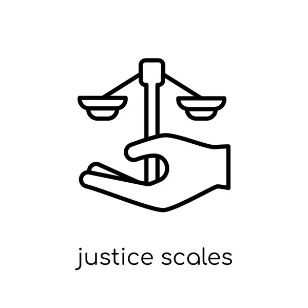 Justice Scales Hand Icon Trendy Modern Flat Linear Vector Justice — Stock Vector