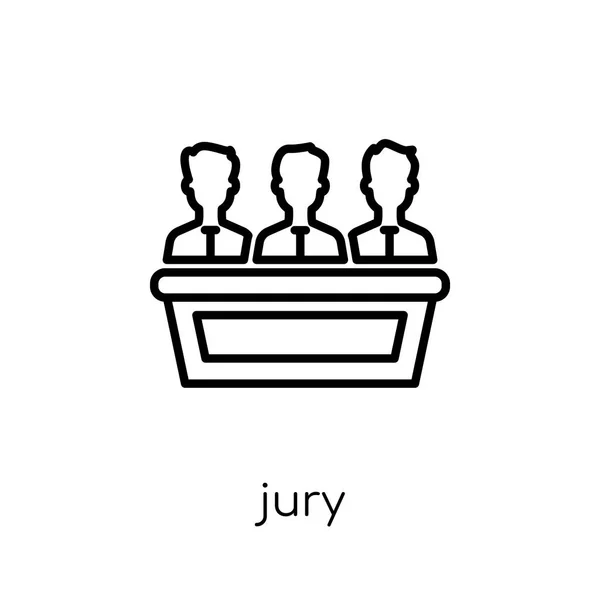 陪審員のアイコン トレンディな近代的なフラット線形ベクトル細い線法と正義コレクション 編集可能なアウトラインのストロークのベクトル図から白い背景の陪審員アイコン — ストックベクタ
