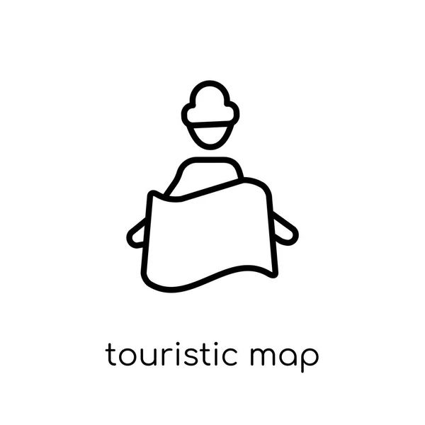 観光マップ アイコン 流行のモダンなフラット線形ベクトル Touristic マップ細い線マップと場所のコレクション 編集可能なアウトラインのストロークのベクトル図から白い背景のアイコン — ストックベクタ