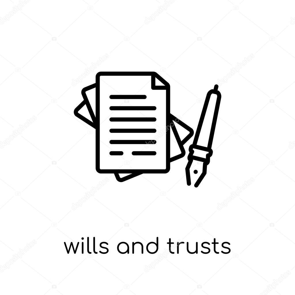 wills and trusts icon. Trendy modern flat linear vector wills and trusts icon on white background from thin line law and justice collection, editable outline stroke vector illustration