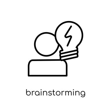 beyin fırtınası simgesi. Modaya uygun modern düz doğrusal vektör beyin fırtınası simgesi ince çizgi Collection, Anahat vektör çizim beyaz arka plan üzerinde