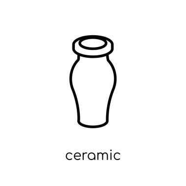 Seramik simgesi. İnce çizgi Müzesi koleksiyonundan, Anahat vektör çizim beyaz arka plan üzerinde şık modern düz doğrusal vektör seramik simgesi